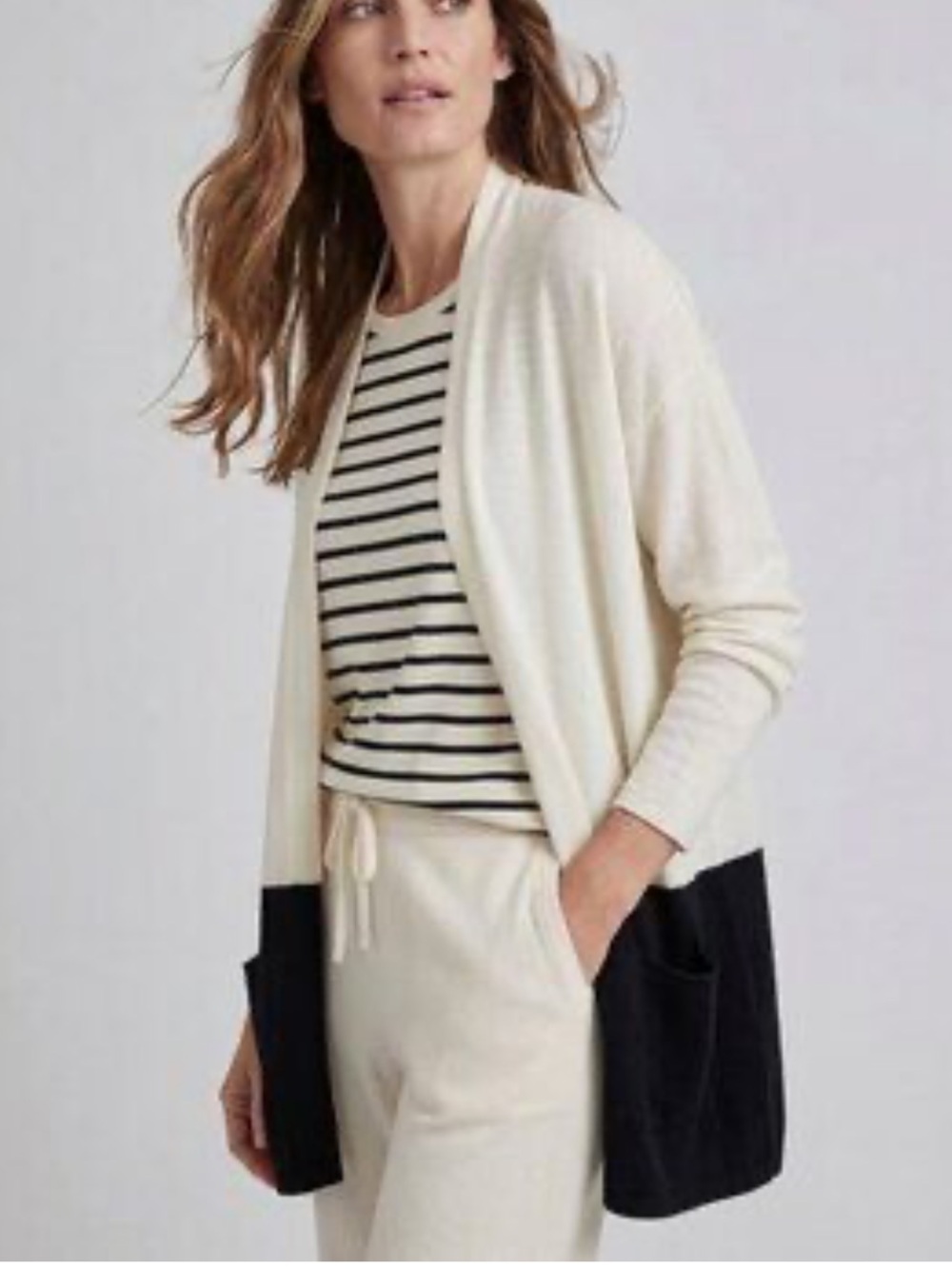 J. Jill Wool Blend Cream & Black 2-Tone Open Front Cardigan, XL Petite